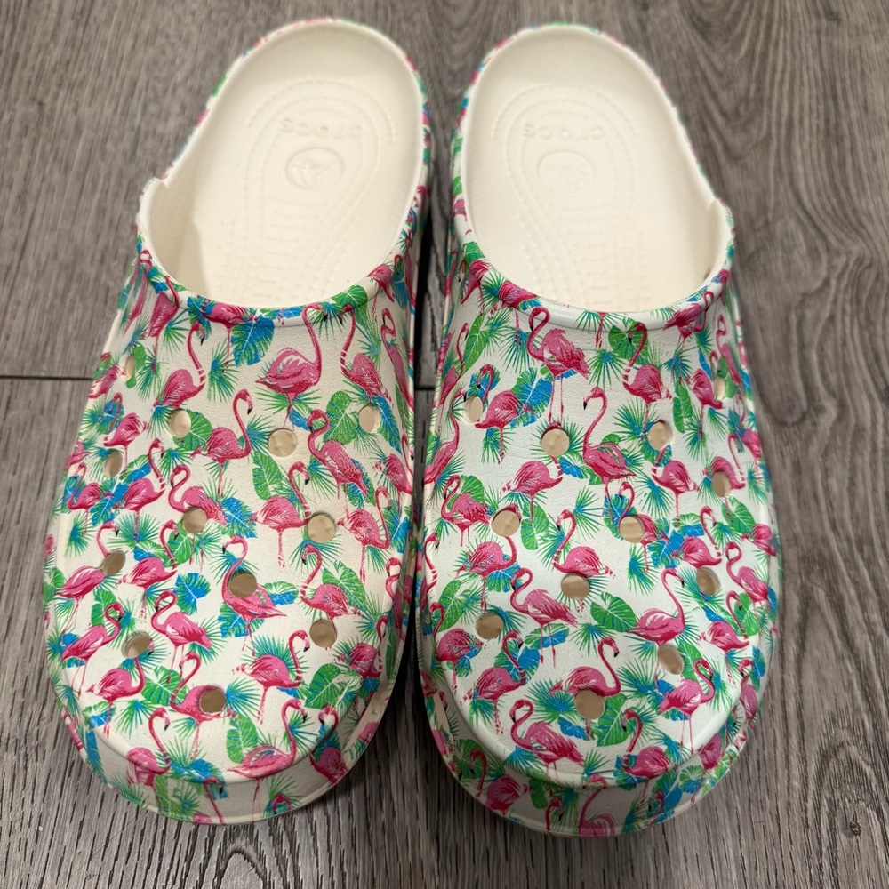 Crocs Freesail Graphic All Over Flamingos Clog Mules Womens Shoe Size 10